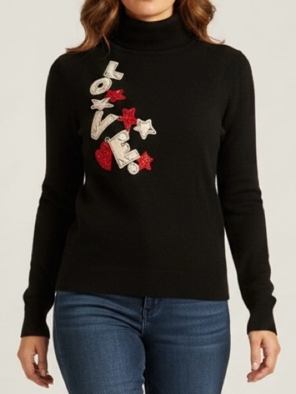 Seed 153 Love Black Wool Turtleneck Sweater